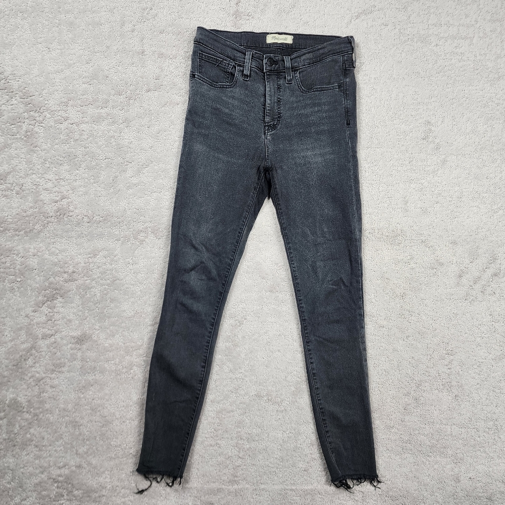 Madewell‎ Mid Rise 9 inch Skinny Black Whiskered stretch Fray Hem Jeans size 28